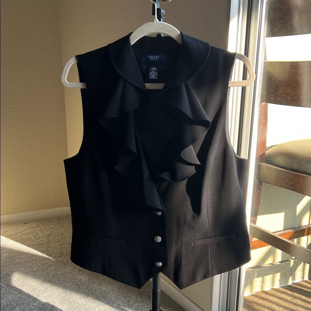 Black Ruffled Sleeveless Blazer Vest